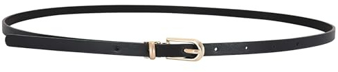 brileze Women Skinny Leather Belts Dresses Thin Waist Belt Black Fashion WaistBelt Adjustable Classic PU Leather Belt with Gold Alloy Buckle for Ladies Jeans Dress Pants
