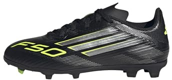 adidas Unisex Kids F50 League Firm Ground/Multi Ground Football Boots Kids, Core Black/Iron Metallic/Lucid Lemon, 4 UK