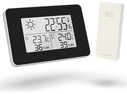 OFFCUP Station Météo Sans Fil, Thermomètre Numérique Météorologique avec Capteur Exterieur Interieur, Écran LCD Hygromètre Baromètre Prévisions Météo 8 Heures pour Bureau, Maison