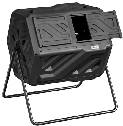 Werph Composteur d'extérieur à Assemblage Rapide de 120 litres, Double Chambre, composteur Rotatif Robuste pour terrasse, Jardin, Cour, Noir, Installation Facile, Gants Inclus