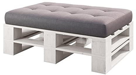 Lermowood Palettenmöbel Mp Hocker 100 x 60 x 30 cm Weiß | Europaletten Indoor und Outdoor Lounge Gartenmöbel Holz Gartenmöbel Set Lounge Möbel Terrasse Balkon Loft Stil Paletten