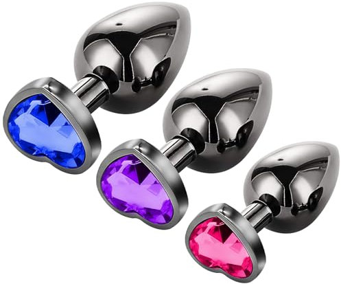 3PCS Plug anale da donna uomo Anale Piastra metallica Kit anal plug Pezzi per uomini,S+ M+ L Set Sex Toy,con Lusso Cuore Forma diamante di per uomo donna Principianti Giocattoli del Sesso