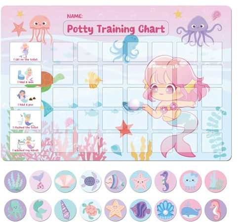 GWHOLE Potty Training Reward Chart with 48 Magnetic Stickers,Mermaids