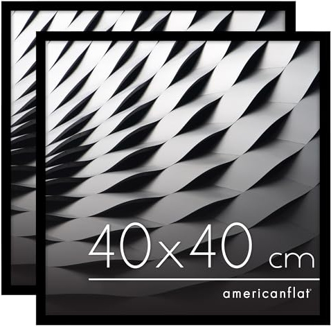 Americanflat Cornice Foto 40x40 cm Nere - Set di 2 Cornici 40x40 cm con Bordo Sottile e Pannello Protettivo in Plastica - Portafoto con Ganci Seghettati Integrati per Pareti