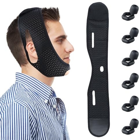 Correa Antironquidos para la Barbilla, con 3 Pares de Tapones para los Oídos para Dormir, Correa Adelgazante Facial, Cinta para Dormir y Mejorar la Respiración para Hombre y Mujer