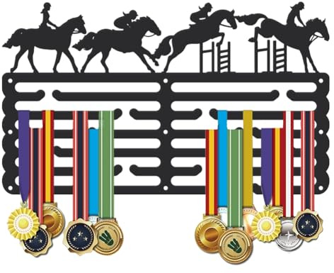 SUPERDANT Ridsport medaljhängare ryttarskepp medaljhållare personliga medaljer rack väggmonterade medaljer hängande 6 rader 24 galgar halkfria krokar för idrottare gåvor