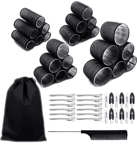 JZK 50 en 1 Extra large petit rouleau cheveux boucles sans chaleur avec pinces pour cheveux long/court et frange rideau, gros bigoudis cheveux velcro pour volume, boucleur hair rollers femme fille