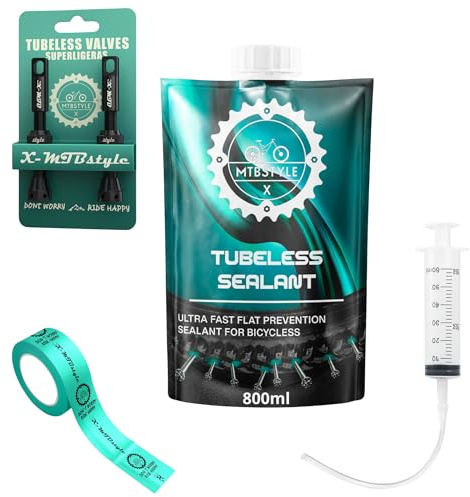 XMTBSTYLE Cykel 800 ml punkteringsvätska | MTB rörlös vätska | reparerar punkteringar för cykel 29 27,5 26 fot | Däcktätningsmedel för reparation av hjul | Tätning upp till 6 mm (Tubeless Kit)