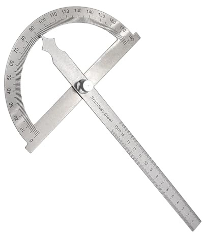 Transportador de Ángulos de Acero Inoxidable, Goniómetro de Metal de 0-180° con Tornillo de Fijación y Escala de Regla, Regla de Medición de Ángulos Giratoria para Escuelas, Carpintería(150 mm)