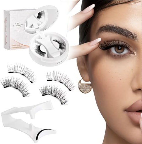BAHME Pestañas Postizas Magnéticas Reutilizables, Kit de Pestañas Magnéticas Naturales con Pinzas y Estuche, Efecto Volumen 3D sin Pegamento, Fáciles de Aplicar para Principiantes, Longitud 24mm