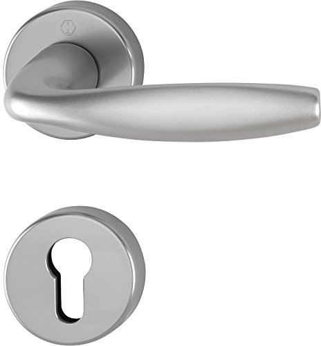 HOPPE 3369882 Drückergarnitur New York mit Rosetten PZ (Profilzylinder), Aluminium Edelstahl-Effekt