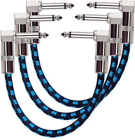 Rayzm Gitarren Klinkenpatchkabel, Geräuschlos für Gitarreneffekte, 6,35 mm Instrument Patch-Kabel mit Textilmantel -Tweed-Ummantelung für Gitarre/Bass Effektpedale (3er-Pack)