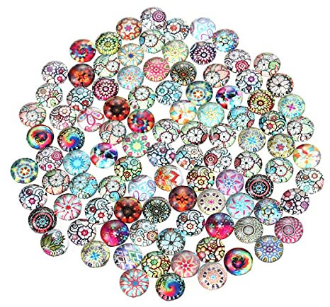 SUPVOX - Lot de 100 cabochons en Verre - Couleur mélangée - Motif Floral - Demi-Rond - Mosaïque d’Artisanat pour Fabrication de Bijoux - 8 mm, Verre,
