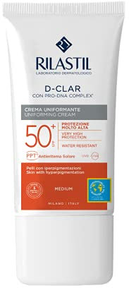 Rilastil Sun System - Fotoprotector D-Clar 50+ Crema Anti-Manchas que Unifica con Clari-Tech Complex, Resistente al Agua - Tono Medium, 40 Mililitros