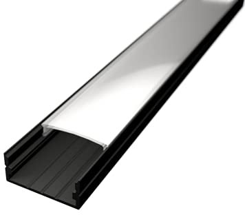 1m Aluminium Profil Leiste für Led Streifen WIDE-20 Schwarz Black extra breite Bauweise inklusive Abdeckung Matt