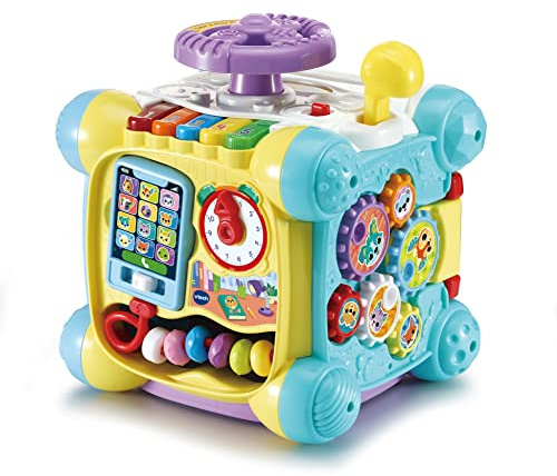 VTech Baby Twist & Play Cube, Interactive Baby Toy with Steering Wheel, Sensory Shape Sorter, Music & Lights, Gift for Infants, 9, 12, 18 months +, English Version