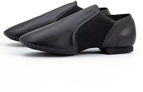 Asyusyu Dance Jazz Shoes Cowhide Leather Jazz Shoes for Women Men Adult-Black,7.5