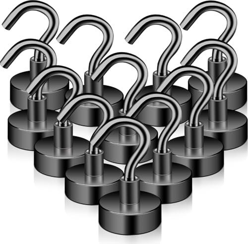 Keukenket 12 ganchos magnéticos extrafuertes, 15 kg, 20 mm, imanes de neodimio con gancho, sin perforación, para puertas de hierro, ganchos magnéticos, ganchos magnéticos, ganchos magnéticos, para