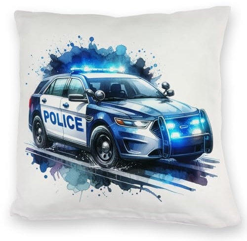 speecheese Polizeiauto im Einsatz Kuschelkissen Polizei Streifenwagen Design Blaulicht Einsatzfahrzeug Kinder Polizeifahrzeug Fahrzeug Kuschelkissen bezug