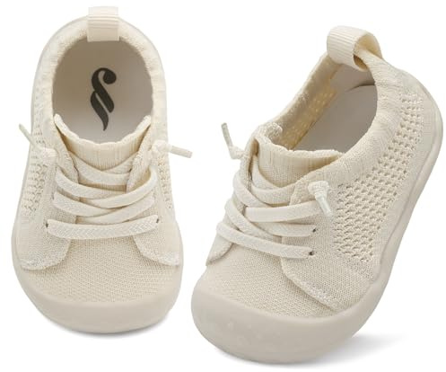 JIASUQI Baby Shoes for Girls Boys Barefoot Walking Shoes for Toddler Infant Beige 12-18 Months