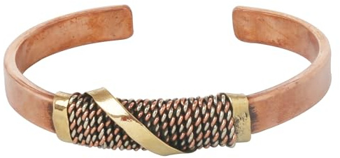 Touchstone Pulsera de cobre estilo tibetano. Forjada a mano con cobre puro sólido y de alto calibre., Cobre y latón, No es una piedra preciosa