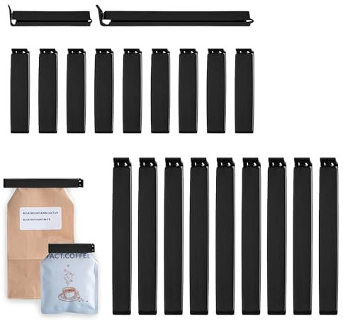 20 Stück Verschlussclips, 6/11 cm Clips für Tüten, Schwarz Verschlussklammern, Küche Dichtungsclip, Lebensmittel Verschluss Clips Für Kaffee Milchpulver Kekse Süßigkeit