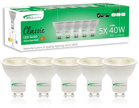 BELL Lighting GU10 Dimmable LED Spotlight Bulbs 4.4W 350lm 4000K 5 Pack