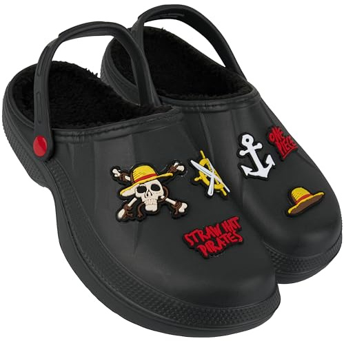 One Piece Clogs for Men with Fleece Lining & Decorative Accents, Teens Winter Garden Shoes Slip On with Strap, Anime Gifts