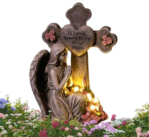 Krmoau Statue d'ange en prière - Sculpture d'extérieur - Bijou funéraire pour jardin, terrasse et pelouse