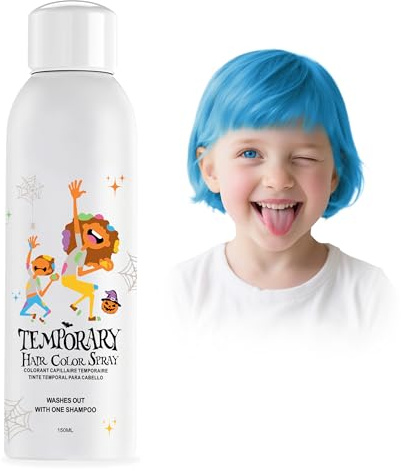 Blue Temporary Hair Color Spray for Kids, Instant Colored Hair Dye Alternative for Girls Boys Teens Women Men, Disposable Washable, Quick Styling for Party Cosplay Christmas Halloween, 150ml
