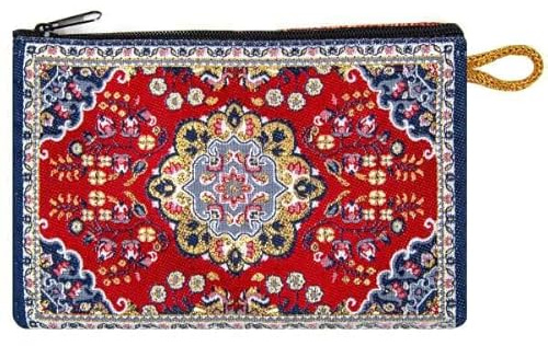 Turkish Coin Purse/Mini Bag – Red Decorative Carpet Pattern – Detailed Textile Design – 10cm x 15cm
