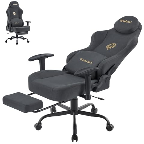 Submi Sedia Gaming, Ergonomica PC Sedia Gaming con Poggiapiedi, Sedia da Gaming in Tessuto Traspirante, Poltrona Gaming con Supporto Lombare, Sedia da Ufficio per Adulti, 150kg (Grigio Scuro)