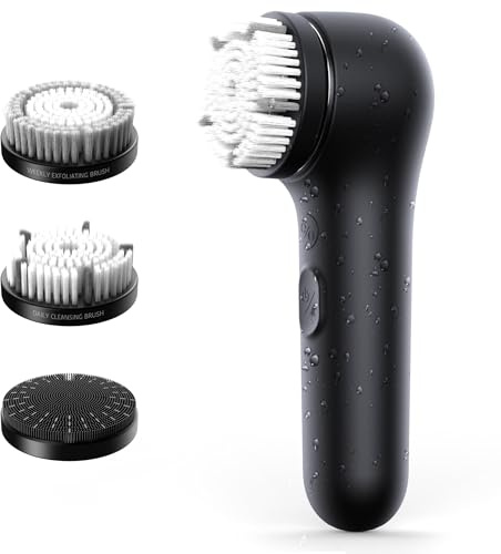 Premium Facial Cleansing Brush,Waterproof Face Scrubber,Spin & Sonic Modes with 3 Intensities,Magnetic 3-Head System for Deep Pore Cleaning, Gentle Exfoliation & Sensitive Skin Care - for Women & Men