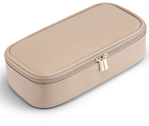 VLANDO Makeup Bag with Compartment,Cosmetic Bags for Women,Travel Essential | Travel-friendly,Gift for Women,Lightweight but Structured,Smooth Zipper,Removable Divider,Clean Beauty,Flat-open,Toffee