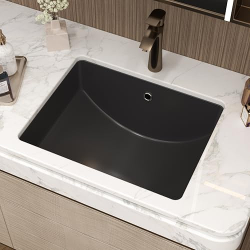 IOROYO Fregadero de baño empotrado de 18 pulgadas de 18 x 14 pulgadas, rectangular, de cerámica, porcelana, bajo encimera, lavabo profundo con desbordamiento