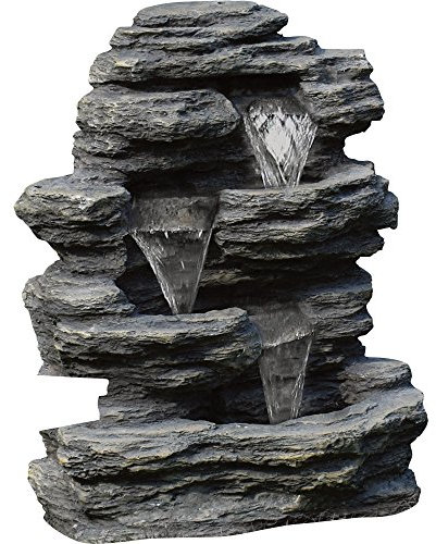 Pure Garden Fontaine à eau d'extérieur avec cascade, pierre d'aspect naturel et son apaisant pour décoration sur pelouse, jardin et terrasse, marron, 47 x 31 cm