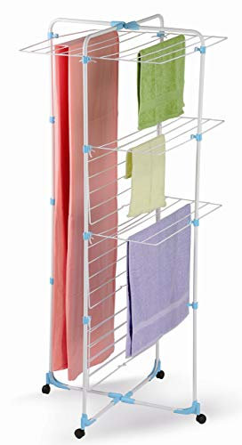 Casabriko 90005 Stendibiancheria a Torre, Metallo e Resina, Bianco/Verde/Azzurro, 67x4x163 cm