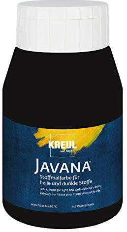 KREUL 91561 - Javana Stoffmalfarbe für helle und dunkle Stoffe, 500 ml Flasche schwarz, brillante Farbe auf Wasserbasis, pastoser Charakter, zum Stempeln und Schablonieren, nach Fixierung waschecht