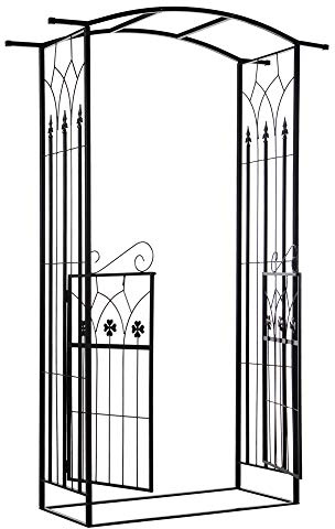 Outsunny Garden Outdoor Entrance Arch with Door Outdoor Patio Decoration for Rose Trellis Arbour Climbing Plant 131L x 49W x 200Hcm