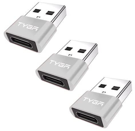 TYGA USB C to USB A Adaptor 2.0 - USB C Female to USB A Male Connector for Charging & Data Transfer, Plug-and-Play, Durable Aluminum Housing, Portable Converter for Android & IOS Devices - 3 Silver