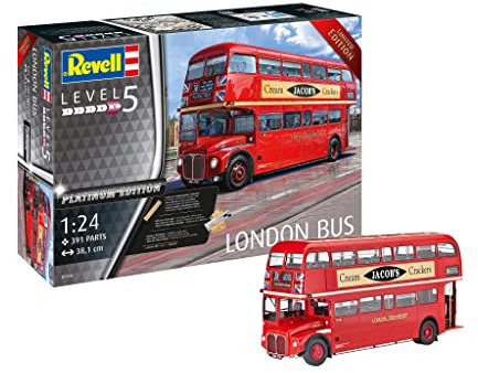 Revell 07720 originalgetreuer Modellbausatz des London Bus Level 5 im Maßstab 1:24 für Experten, unlackierter Modellbausatz