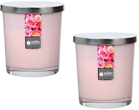 Maxi Duft-Kerzen-Glas Windlicht Aroma-Kerze 110/95 mm mit Deckel | 2er Set English Rose