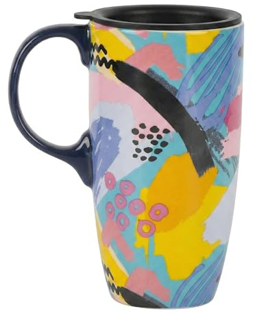 DUSVALLY Keramisk mugg stor kaffemugg höga koppar porslin latte tekopp med lock 17 oz, klotter