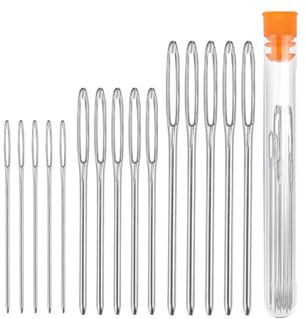 Jaimela 15 Pièces Aiguille a Laine Aiguille à Coudre, 3 Tailles Aiguilles à Broder, Aiguilles à Main avec 1 Tube de Rangement pour Patchwork Matelassage Point de Croix Canevas Tricoter Broderie