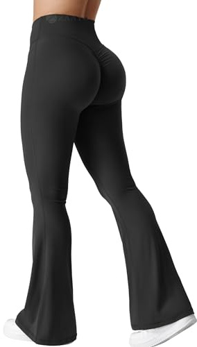 ZAAYO Damen Flare Scrunch Leggings V Cross Taille Bell Bottom Yoga Hosen Tummy Control Bootcut Workout Leggings Schwarz S