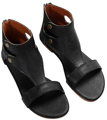 Sandales Romaines Spartiate Femmes été Rétro Évidé Sandales Plates Gladiateur à Fermeture Éclair Sandale Bout Ouvert Chaussures de Sport Extérieur de Plage de Trekking Chaussure Confort Anti-dérapant