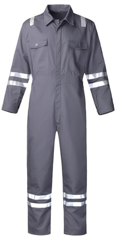 SUSHIMIAN Men's Work Coverall High Visibility Overalls Mechanics Coveralls Workwear Jumpsuit with Multi Pockets, Grey, S