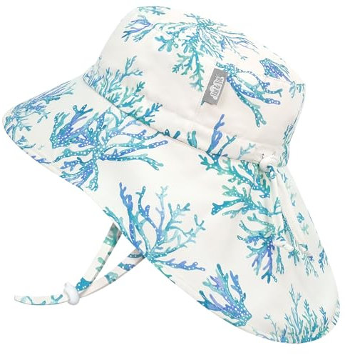 Jan & Jul Schnell trocknender Sonnenhut mit Nackenschutz für Schwimmen, Xplorermütze für Jungen und Mädchen (XL: 5-12 Jahre, Blaue Koralle)