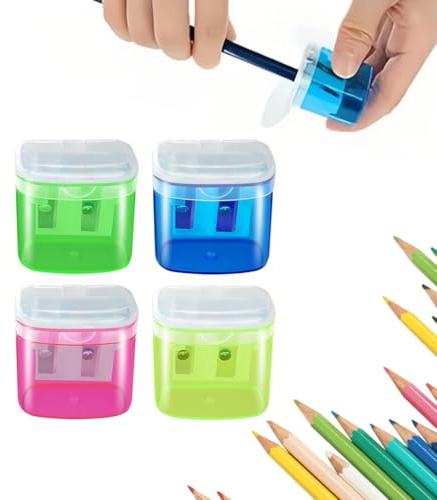 Sacapuntas de 4 Colores con Deposito, Sacapuntas de Doble Agujero, Sacapuntas Portátiles, Antideslizantes de Seguridad, Adecuadas para Uso Doméstico y Escolar