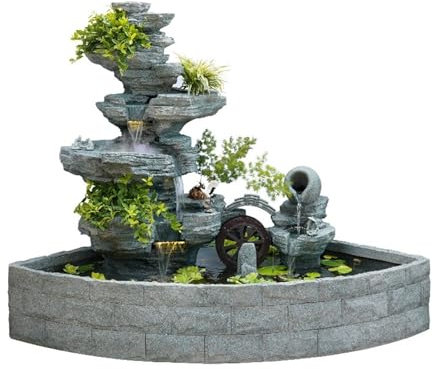 Fontaine sur pied pour salon, Décoration de paysage de jardin, caractéristiques d'eau de rocaille, paysage d'étang à poissons de balcon extérieur, fontaine d'eau de jardin extérieure , Fontaine de jar